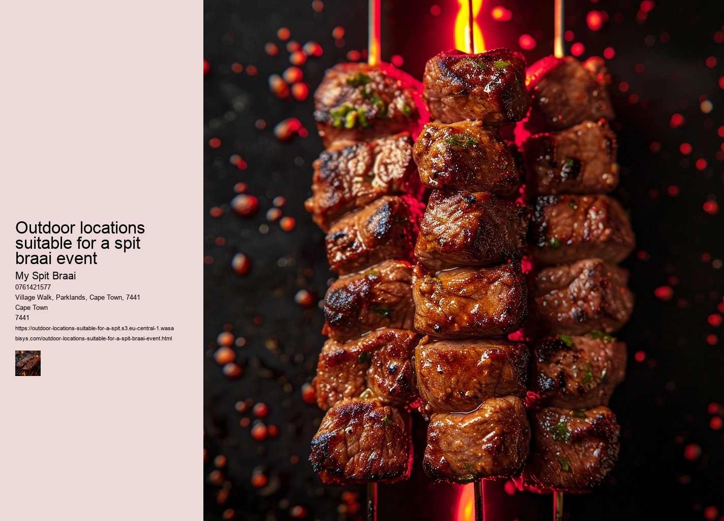 Outdoor locations suitable for a spit braai event
