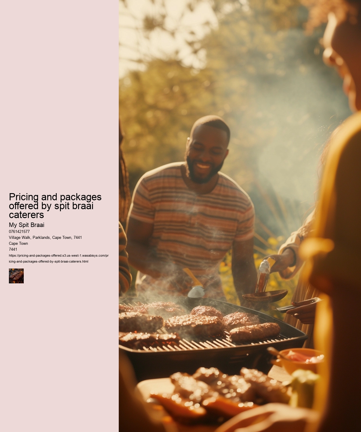 Pricing and packages offered by spit braai caterers